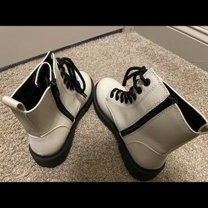 Never worn Faux Leather Lace-up Ankle Booties, White & Black size 8.5